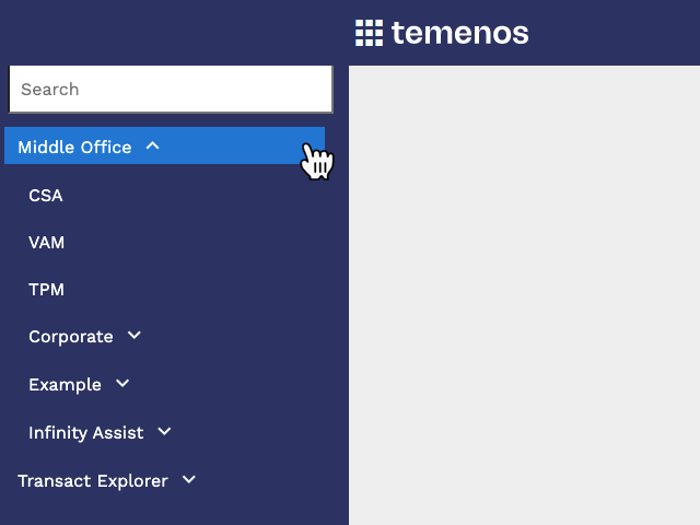 The Temenos Explorer menu